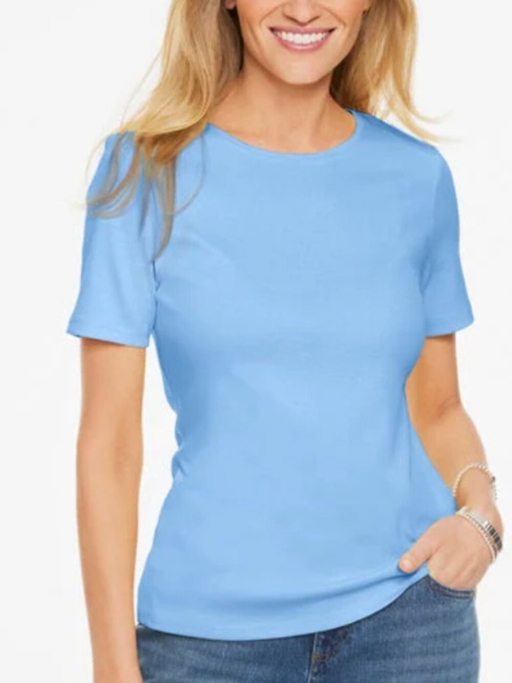 Talbots Round Neck Cotton Short Sleeve Tee Shirt NWT Sz L Blue